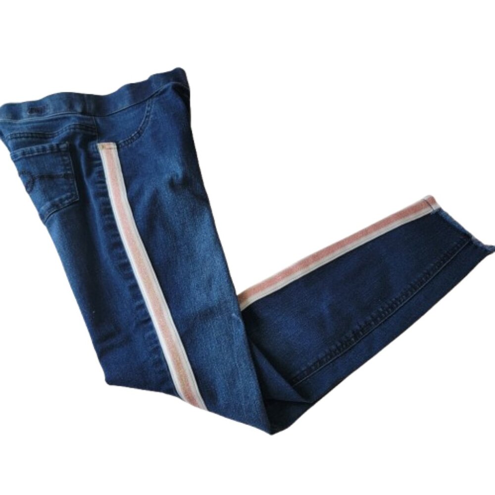 Justice Girls Mid Rise Leggings · Dark Wash Denim Stripe · Large 12 - Picture 2 of 11